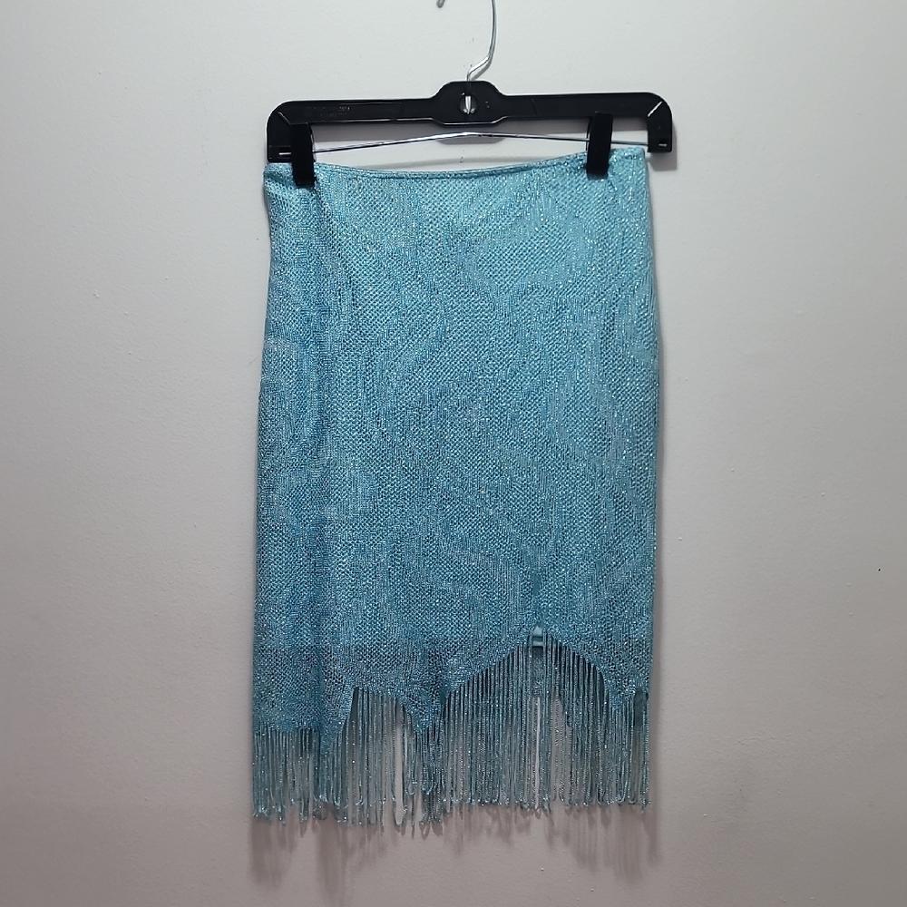 Forever 21 Light Blue Fringe Pencil Skirt